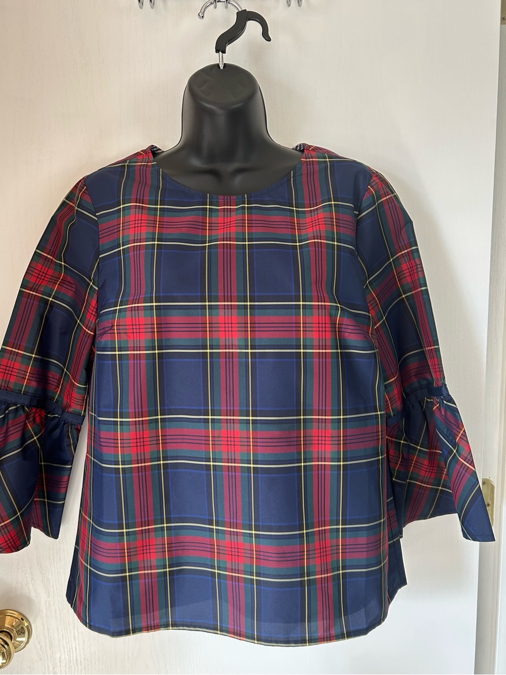 Vineyard Vines Women's Holiday Tops Jolly Plaid Bell Sleeve Size 6 Taffeta